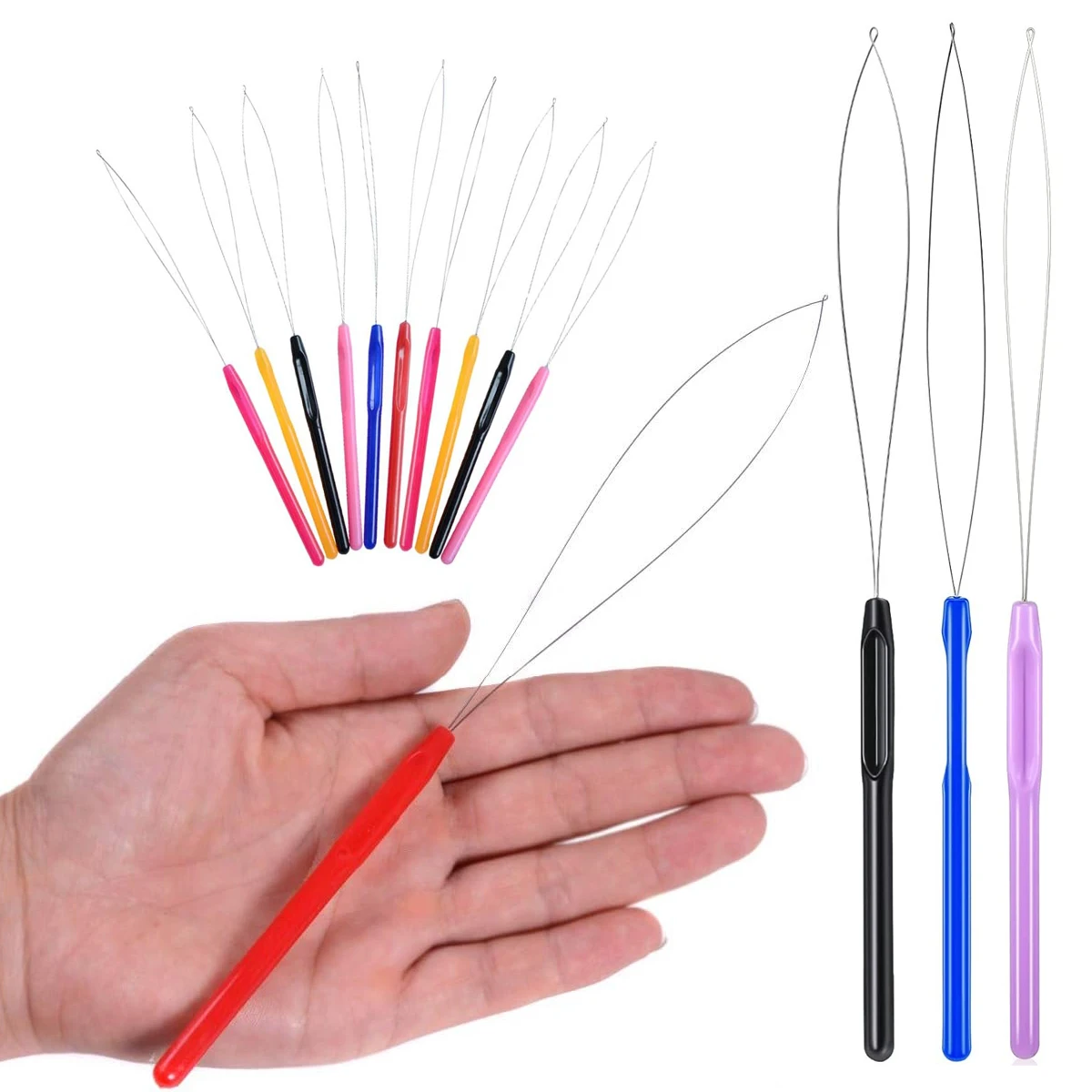 

5PCS/Lot Plastic Loop Pulling Needle Micro Rings Hair Extension Tools Random Color