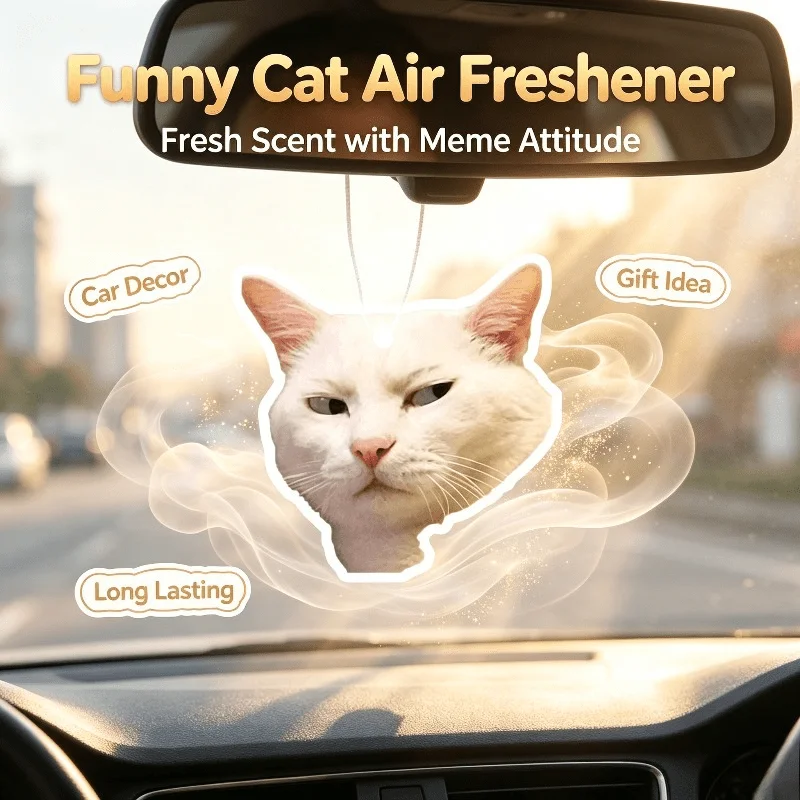 Car Air Freshener Unimpressed White Cat Hanging Scent Card for Car Interior Decor Rearview Mirror Ornament Gift