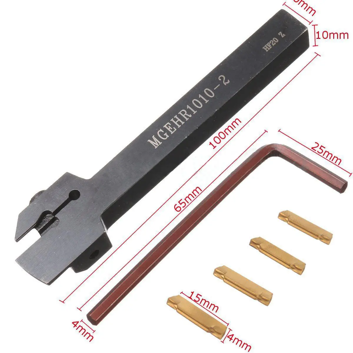 

MGEHR1010 2 Lathe Turning Tool Holder +4pcs MGMN200 Carbide Grooving Inserts +L Wrench Lathe Tool Lathe Cutter CNC Metal Turning