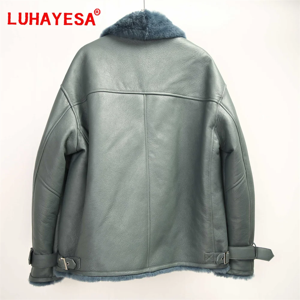 2024 Bazaar Lamb Fur Shearling Jacket Luhayesa Women Fashion Winter Warm Double Brested Casual Daily Real Fur Clothing