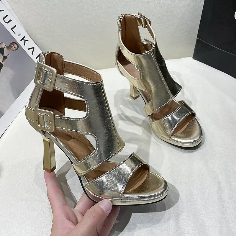 Summer Sexy Versatile Ladies High Heels 2024 New 9cm Heel High Back Zipper Women's Sandals Fashion Party Designer Shoes Female