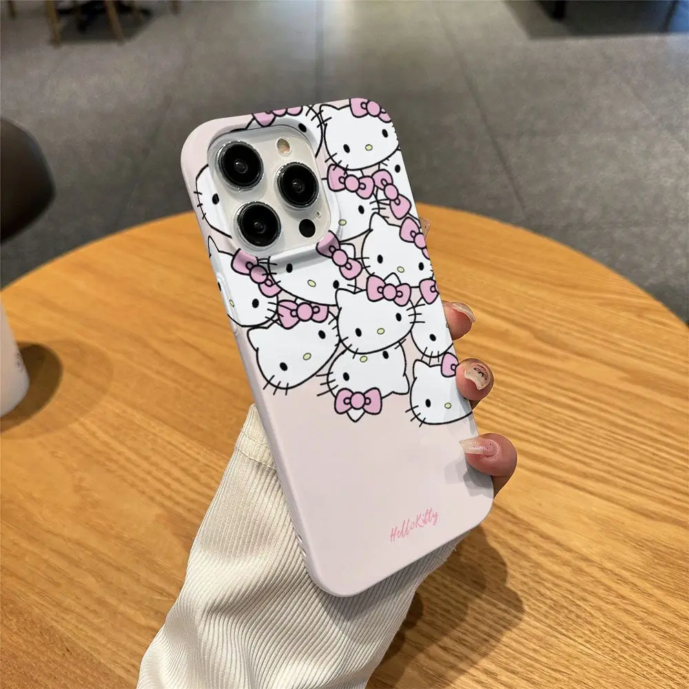 Sanrio HelloKitty Full Screen KT Cat Phone Case For iPhone 15 14 13 Pro Max 11 12 13 Pro X XS MAX 7 8 Plus Y2K Hard Cute Cover