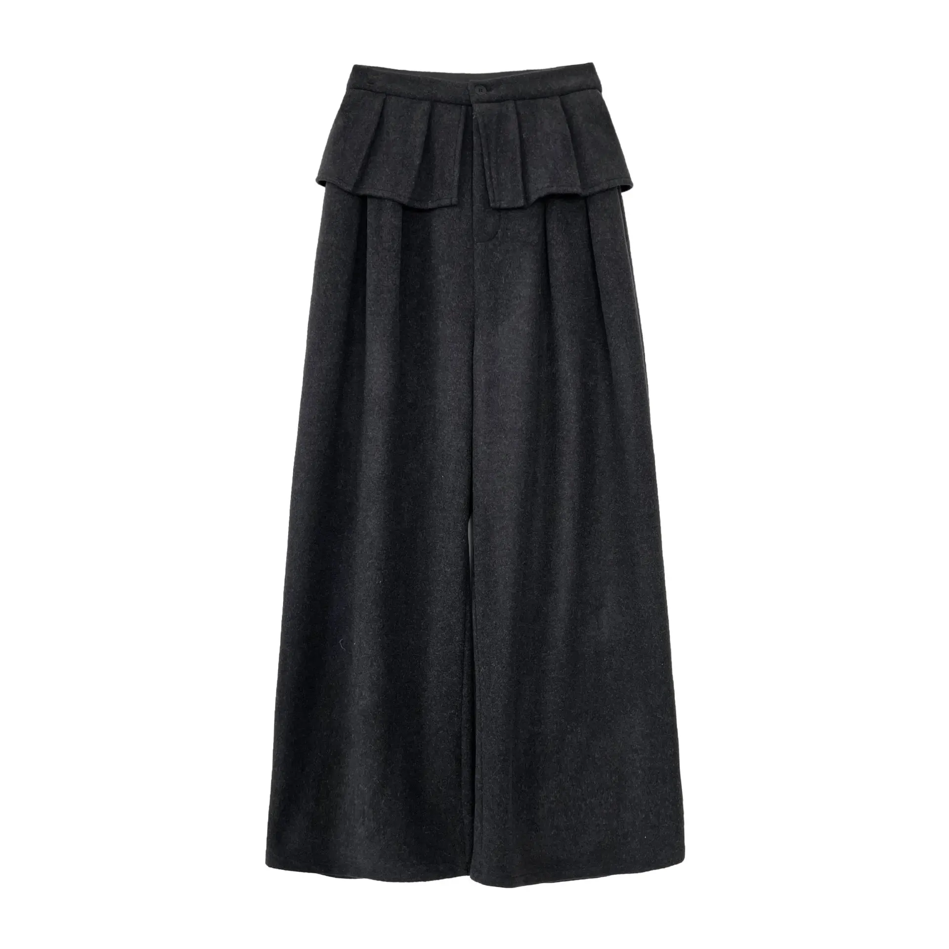 Korean Style Thickened Woolen Wide-Leg For Women Winter Design Sense Warm Casual Long Pants
