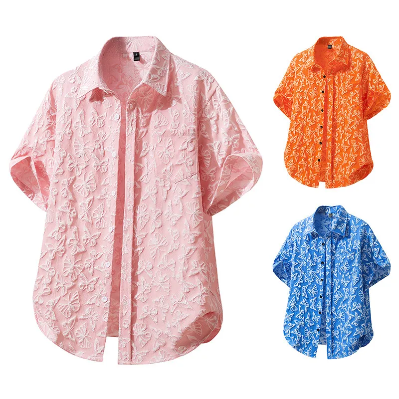 

Korean Style Hong Kong Street Fashion Men's Beach Flower Short Sleeve Shirt Handsome New Model Youth Summer Shirt