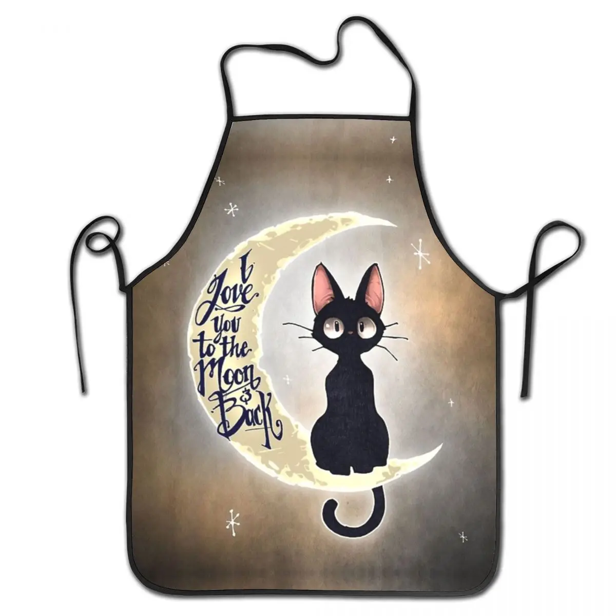 Unisex Black Cat And Moon Pattern Kitchen Chef Cooking Baking Apron Men Women Cartoon Kitten Tablier Cuisine for Painting