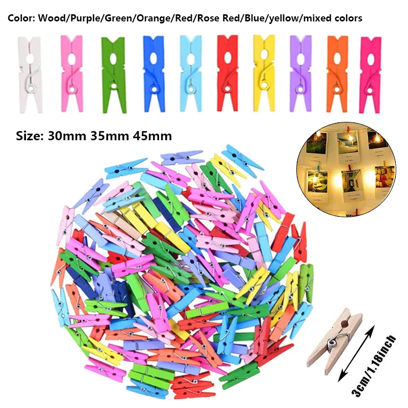 

50pcs 30mm 35mm 45mm Multi Colored Clothespins Wooden Clothes Pins for School Classroom Etc Hanging Clothes Crafts