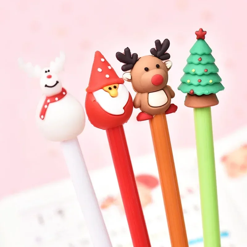 4Pcs Santa Claus Christmas Gel Pen Set Cute Cartoon Black Ink Fine Tip Writing Pens For Students School Office Supplies Gifts