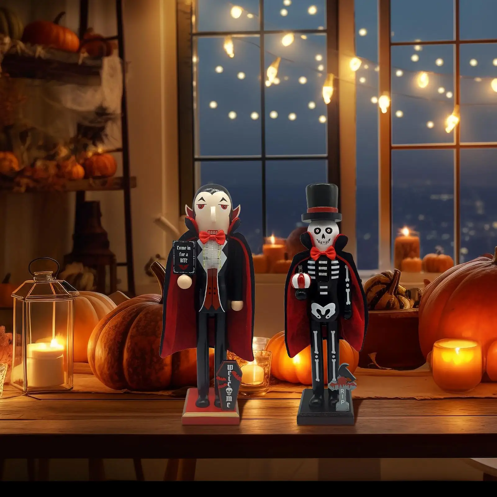 Halloween Nutcracker Vampires Skeleton Figurines Decor Wooden Nutcrackers Soldier Figurine For Shelf Fireplace Party Cabinet