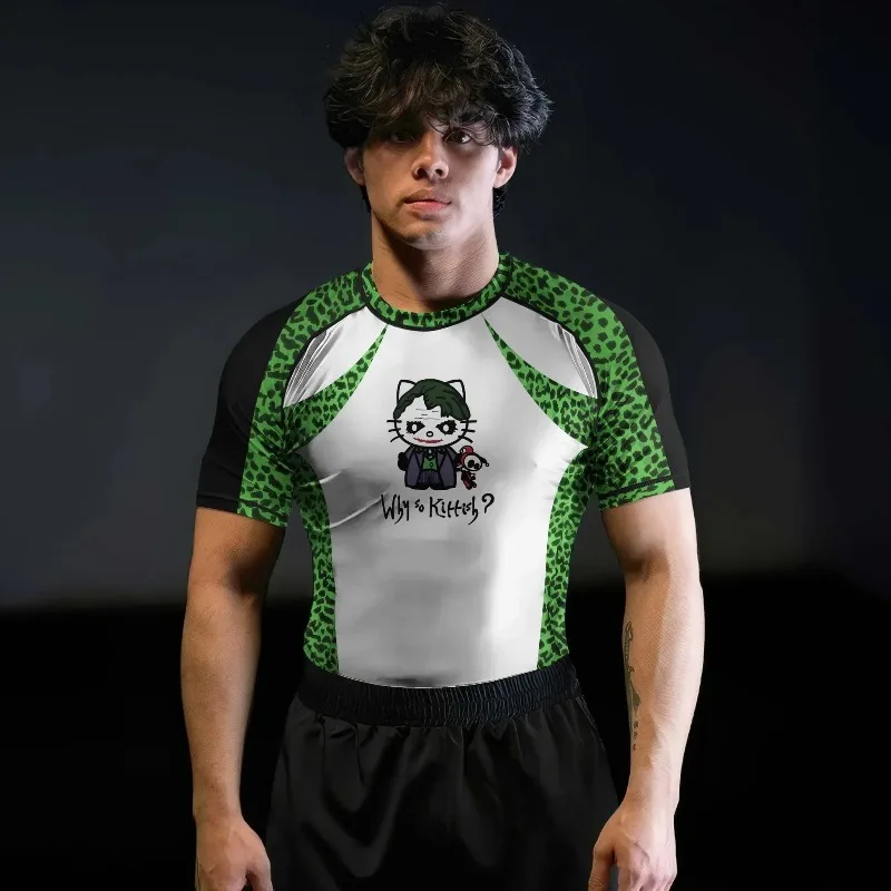 Hello Kitty Halloween Horror Mask Compression Shirt Red Black Men Women Short Sleeve Rash Guard Quick Dry MMA Gym Shirt