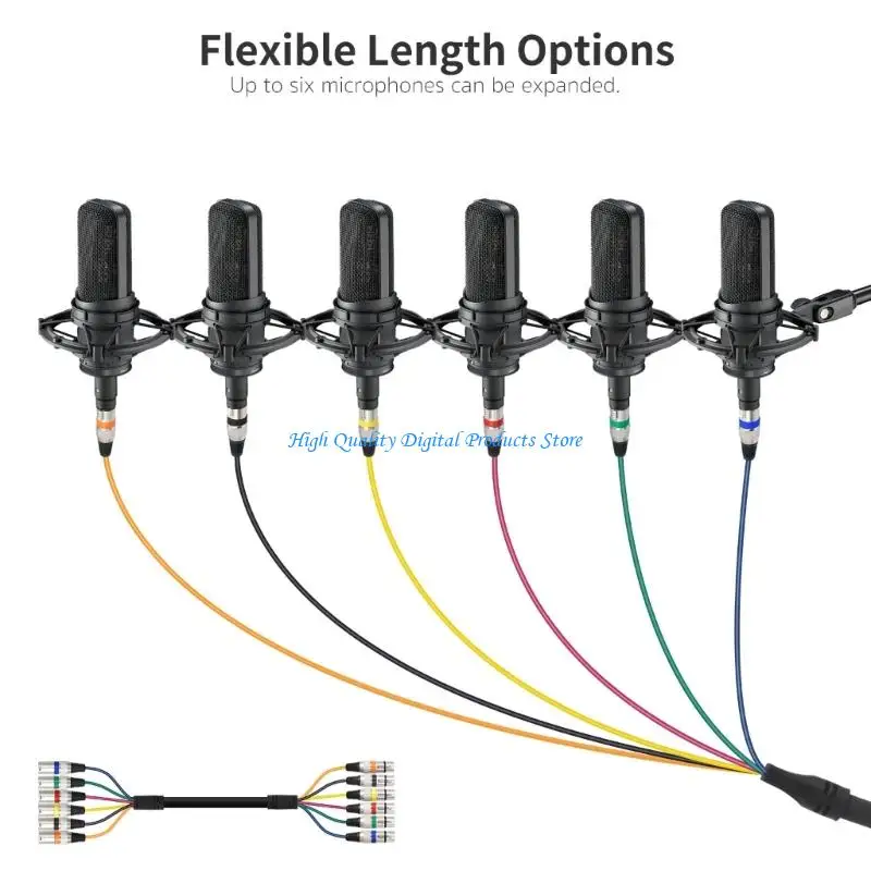 U2JE 3-Pin XLR Snake Cord with Six Male-to-Female Lines, Metal Housings and Strain Relief for Stage Sound System Routing