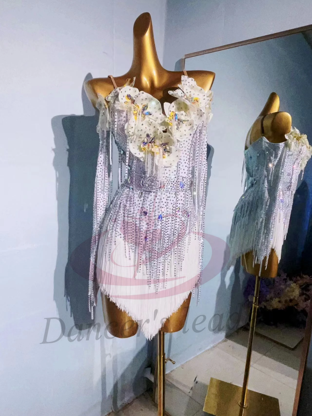 Latin Dance Adult And Children'S Dress AB Stone High-End Custom White Flower Collar Precisely Tango Women'S ProfessionalClothing - Image 3