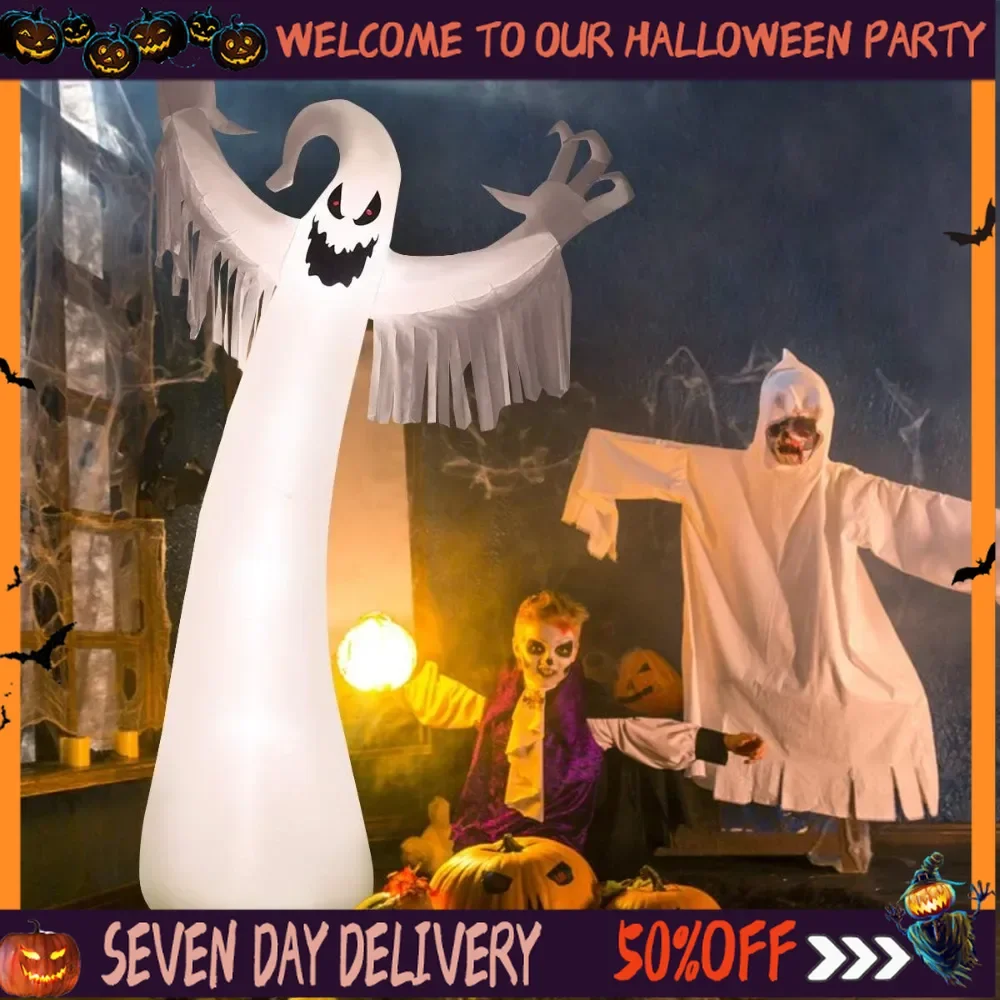 

12 FT Halloween Inflatable Ghost Decoration w/Blower and LED Lights, Tear-Proof Air Blown Ghost Party Decoration Halloween Ghost