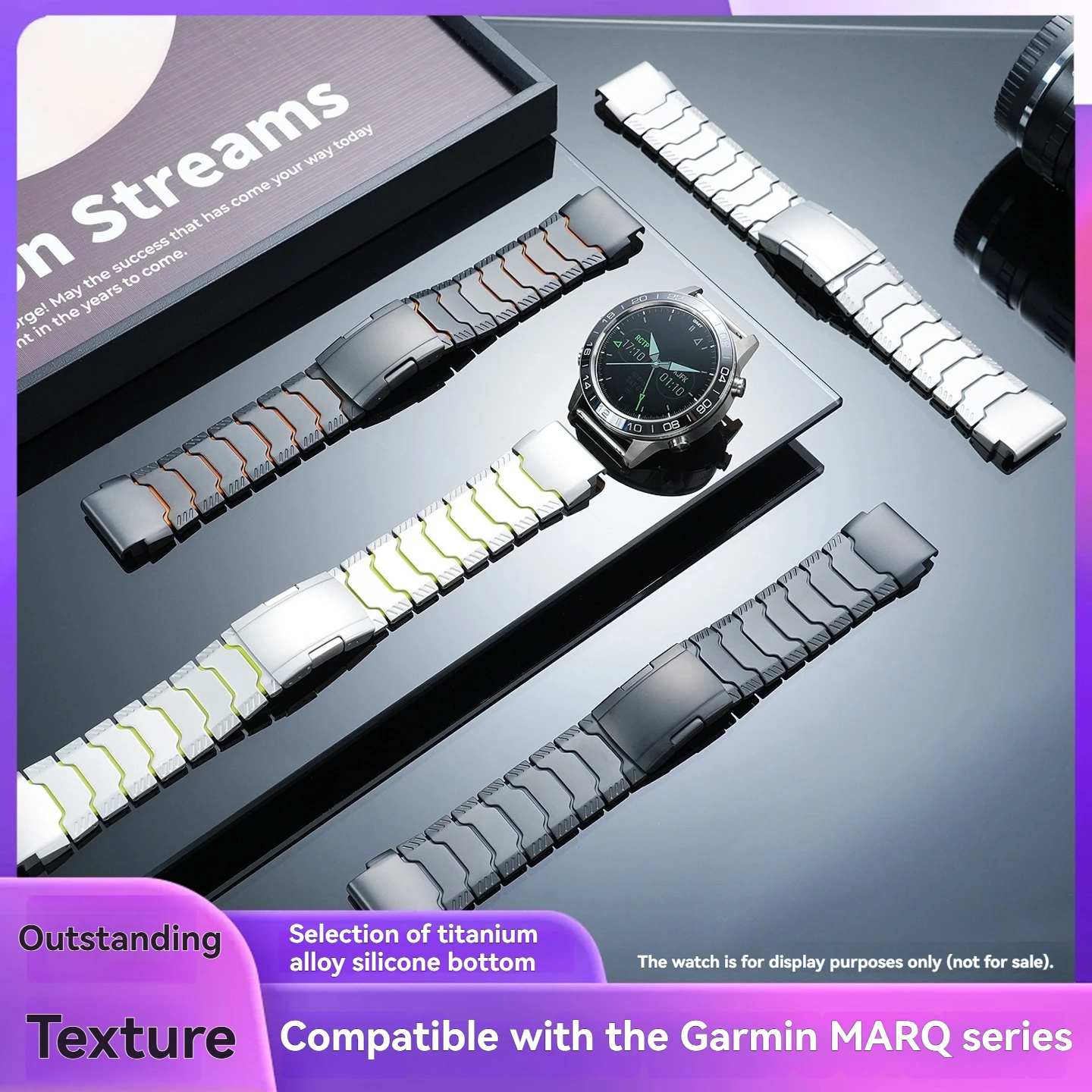 Bracelet en titane GARMIN pour montre connectée de golf MARQ2/MARQ Flying Home Leader, avec fond en silicone et bracelet en alliage de titane