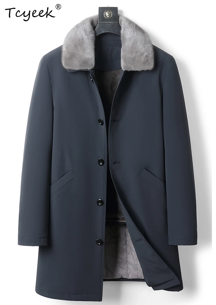 

Tcyeek Real Fur Coat Men Winter Clothes Warm Natural Mink Jacket Mid-length Mens Coats New in Outerwears 2025 Mink Fur Collar