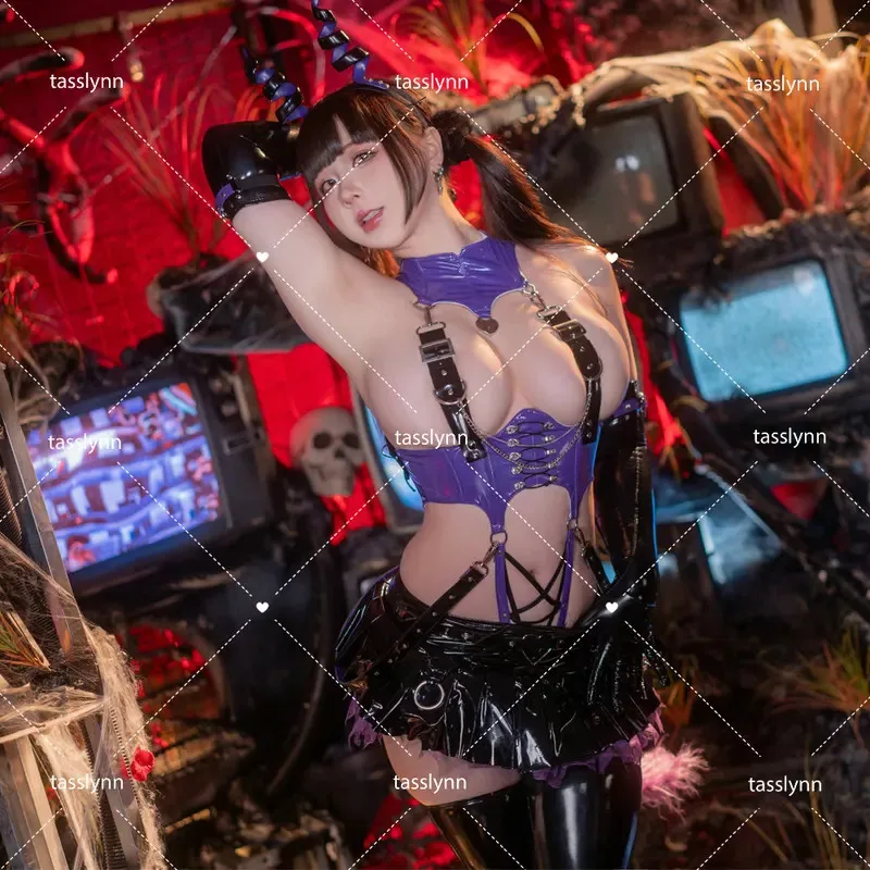Seksowne Lakierowane Fioletowe Kostiumy Cosplay Małego Diabła Sukubusa Oryginalna Sukienka Urokliwe Małe Demonki Halloween Dark Series