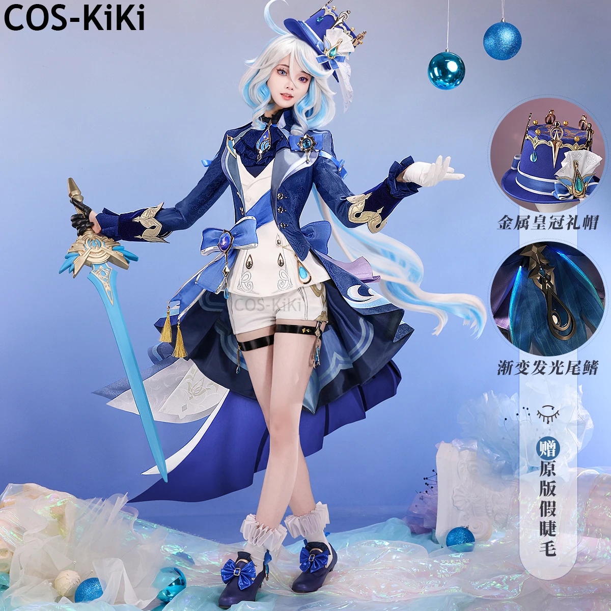 COS-KiKi Genshin Impact Furina Game Suit Handsome Gothic Uniform Cosplay Costume Halloween Party Role Play Outfit Women