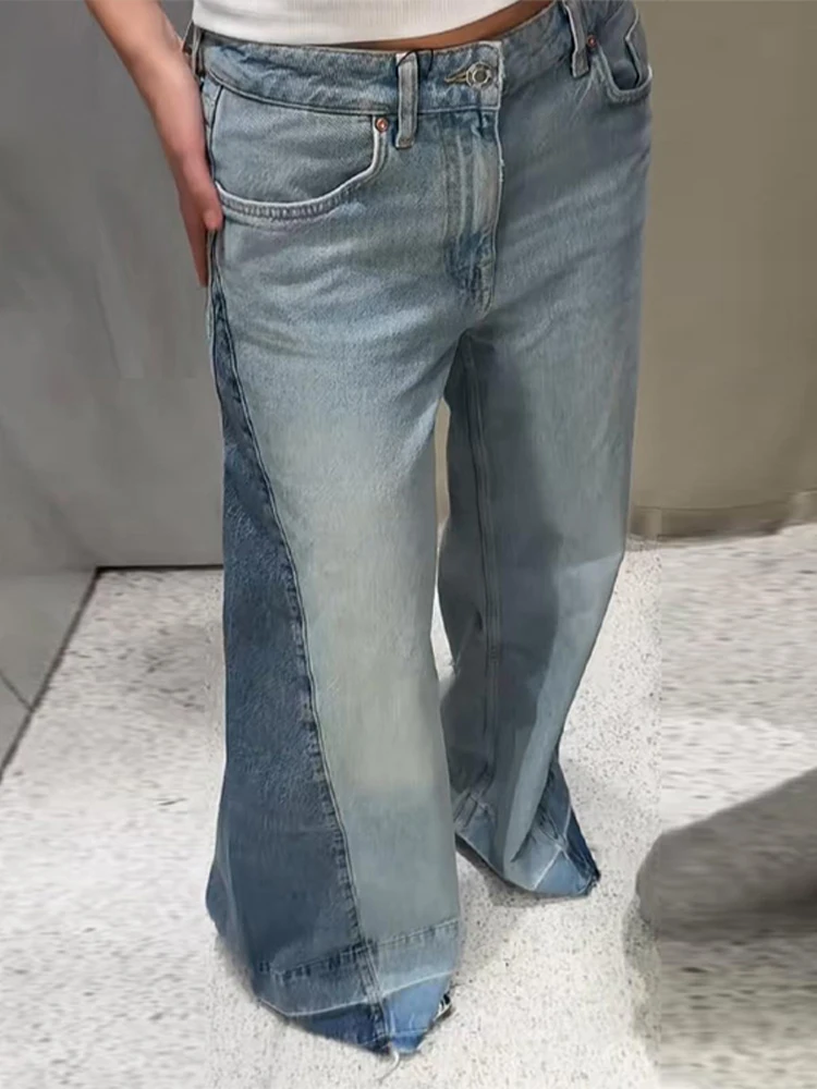

Fashion Splicing Thin High-waisted Women's Jeans Zipper Straight Wide-leg Pants Summer Women's Casual Vacation Trousers