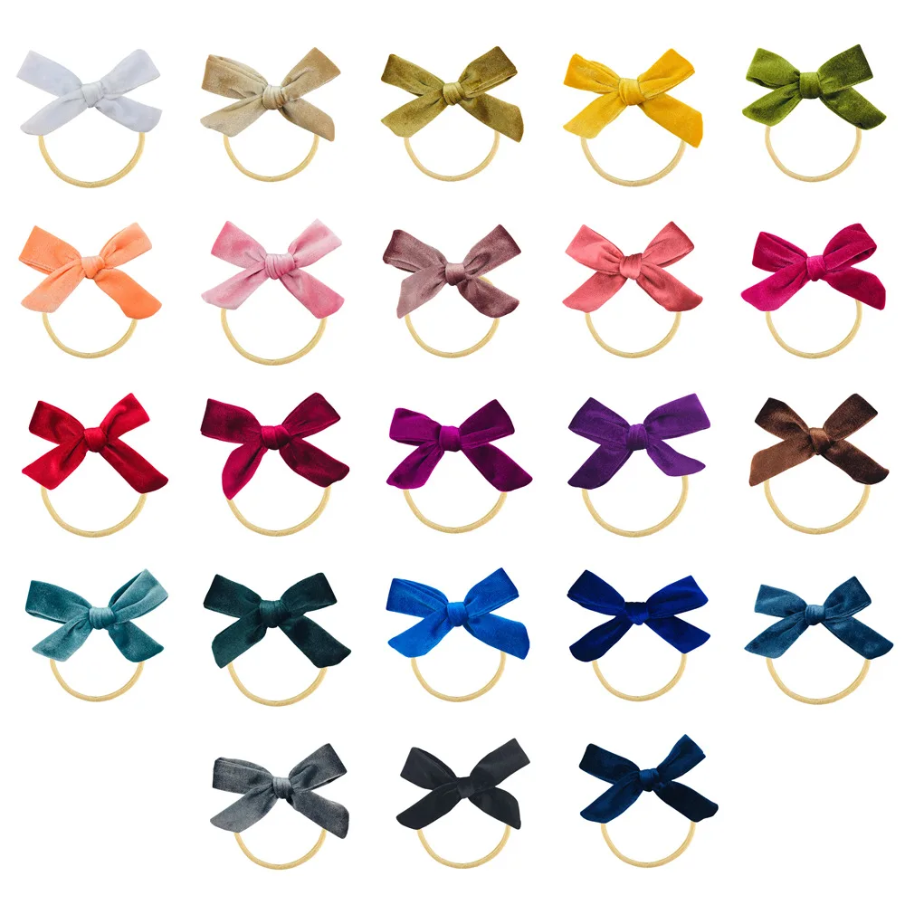 

300 Pcs Wholesale Fleece Hand Knotted Bow Headband Baby Nylon Headband Gold Velvet Headgear