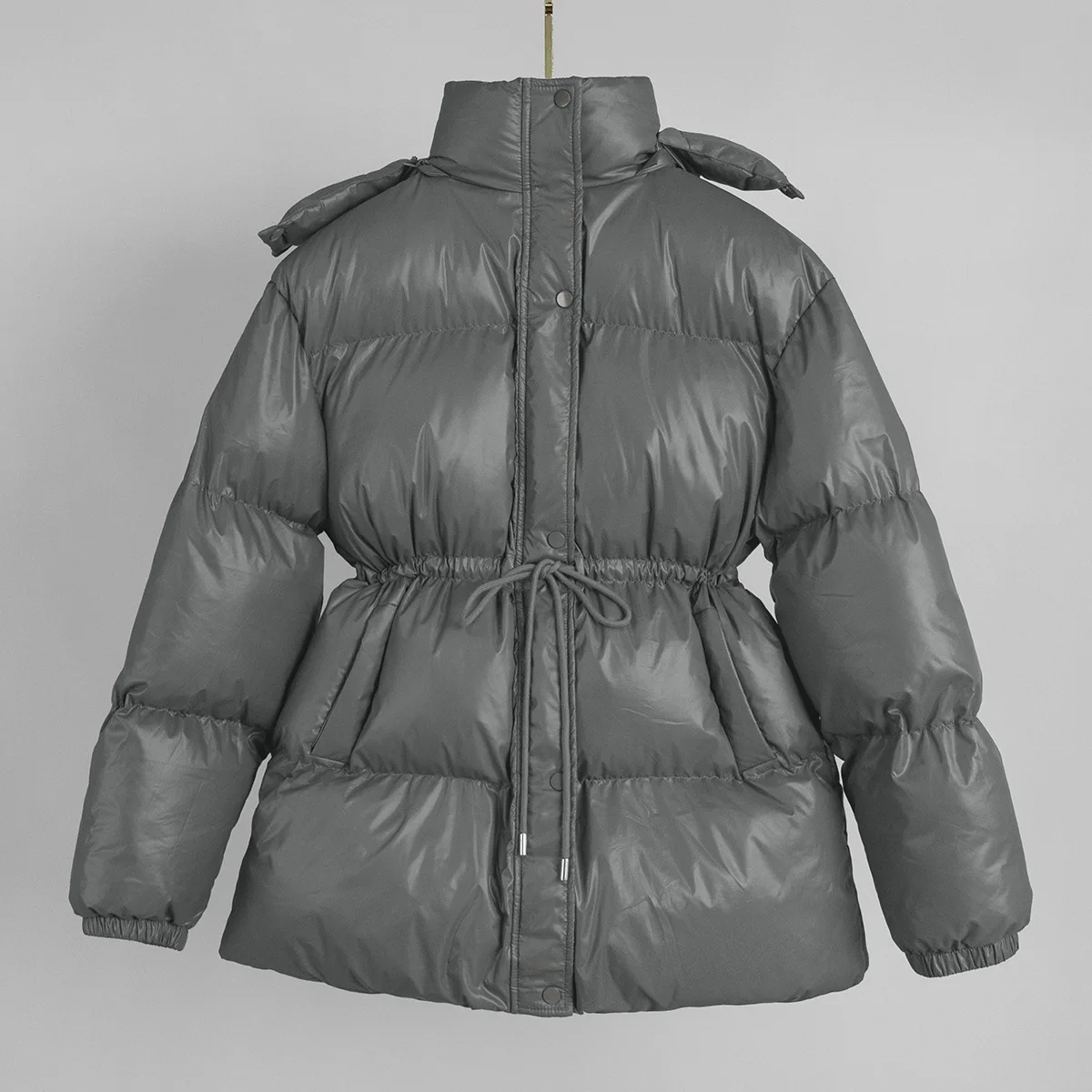 Women Parkas Coat Drawstring Slim Fit Cotton Clothing 2026 Winter New Hooded Zipper Warm Jacket