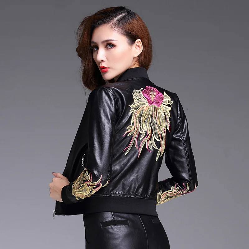 

2023 Spring Autumn Genuine Leather Jacket Women Korean Embroidery Fashion Fit Shorts Sheepskin Leather Jackets Coat 1106