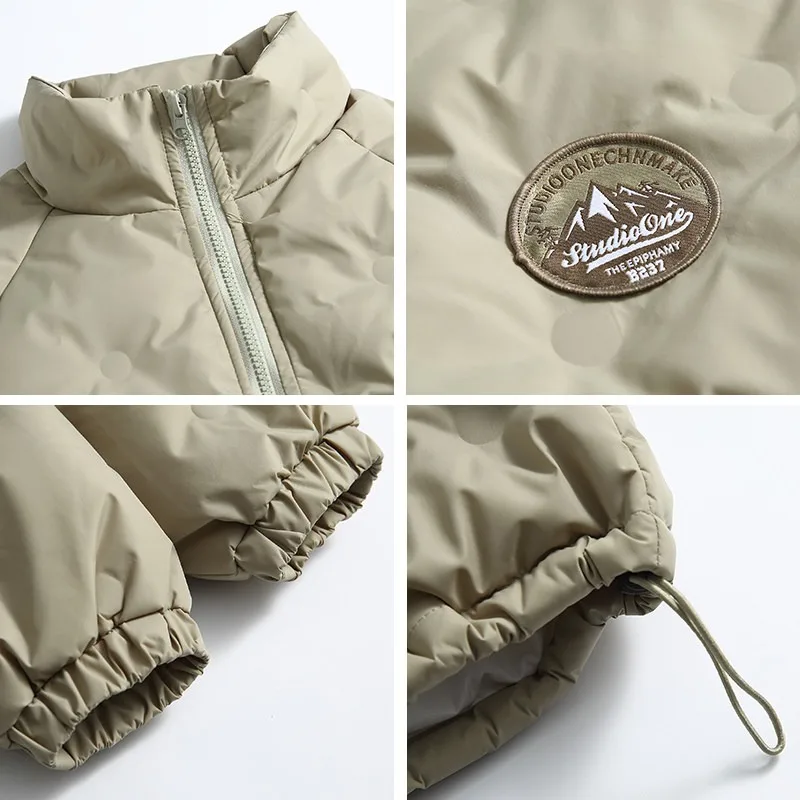 Modna, lekka kurtka puchowa męska w stylu amerykańskim ze stójką na zimę 2025, nowa, ciepła i odporna na zimno.