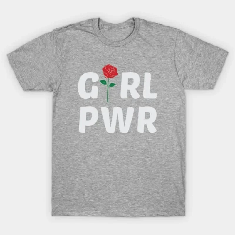 تي شيرت Girl Power With Rose Logo Women Day تي شيرت عصري من القطن لركوب الدراجات مطبوع عليه طباعة ملابس رياضية خارجية سريعة الجفاف