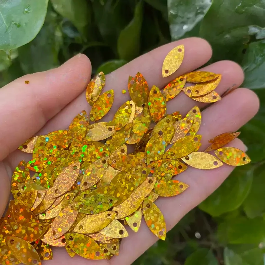 50g DIY Craft Embellishment sequins Eye Shape 6x15mm Loose Sequin Iridescent Hologram Double Hole Clothing Sewing Accessories