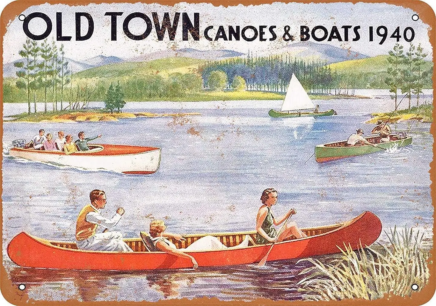 1940 Old Town Canoes & Boats Metal Sign Retro Wall Decor Tin Signs Bar Cafehome Decoration Vintage Metal Sign 8X12 inches,  sign