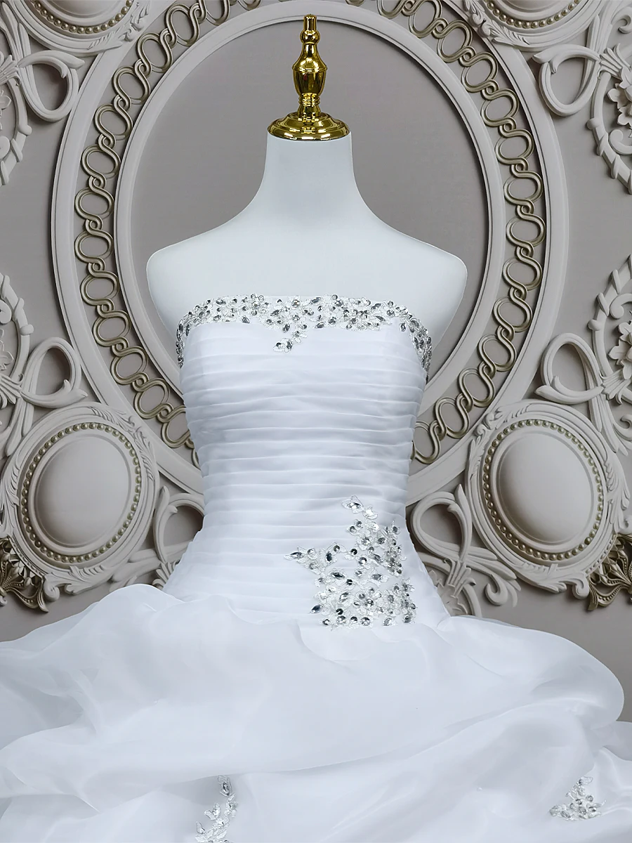 E JUE SHUNG szata de mariage biała Organza tanie sukienki ślubne zasznurować powrót Sweetheart ozdobiony paciorkami ślubny suknie vestido noiva