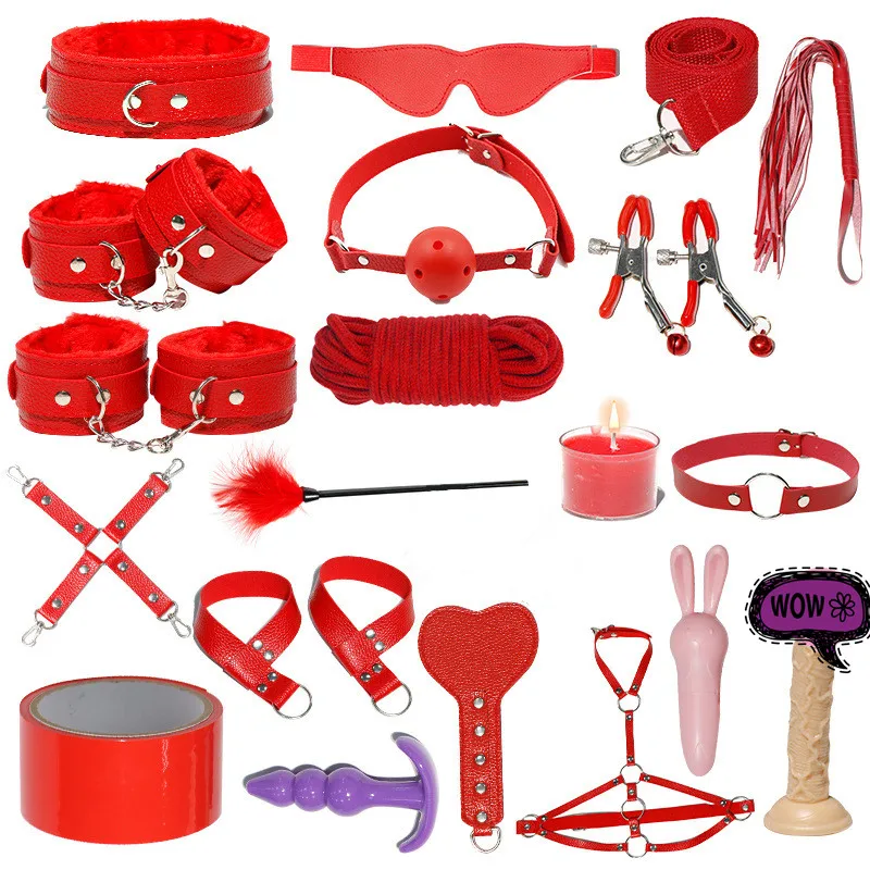 

SM prop set of 19 pieces, bundled with nipple clips, candles, handcuffs, ankle cuffs, whips, candles, hand rackets, and slaps