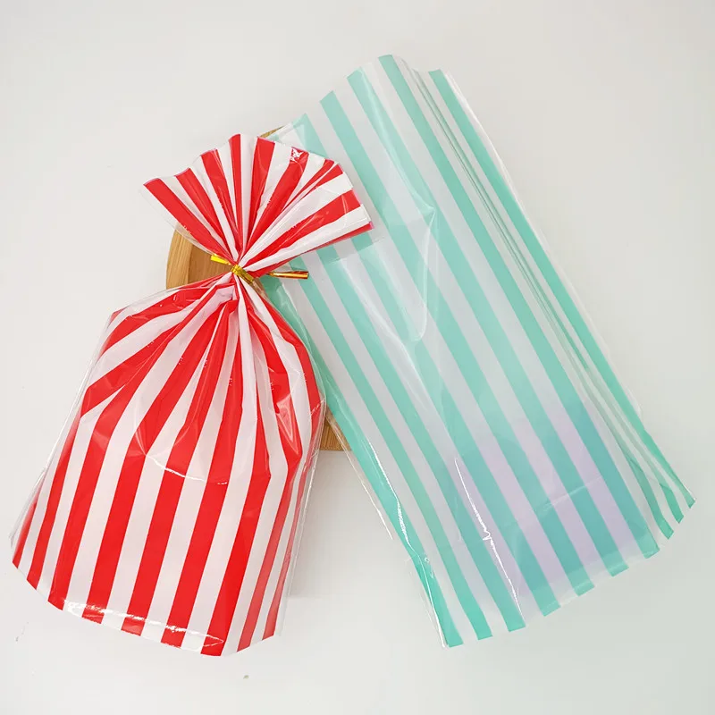 Stripe Packaging Bags Top Open Candy Cookies Gift Plastic Bag Event Party Handmade Storage With Gold Wires Emballage Cadeau