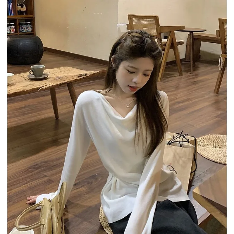 レディース スリムフィット ロングトップ カジュアル ベースレイヤー ポリエステル混紡 レギュラー丈 無地