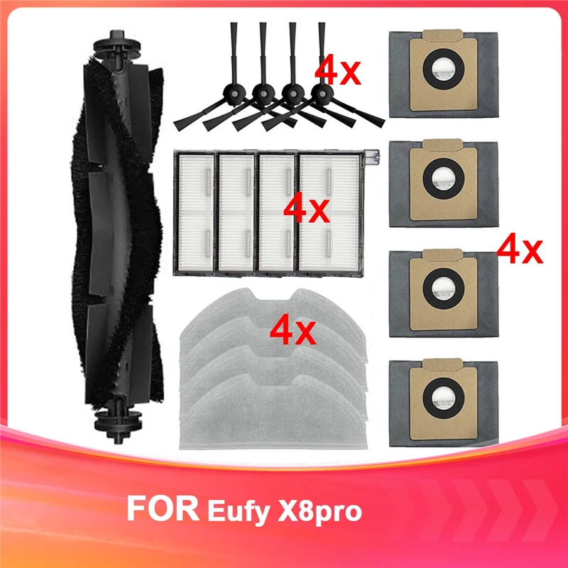 

【Shop-Now】для комплекта запасных частей для пылесоса Eufy X8 Pro включает подушечки для швабры, рулон щетки для фильтров HEPA, боковые щетки, мешки для пыли
