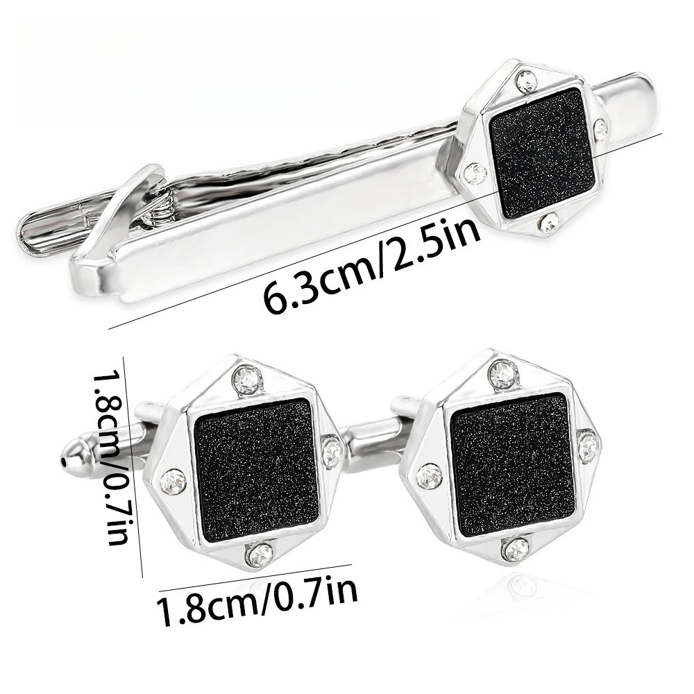 Hexagonal Black Background Diamond Studded Cufflinks and Tie Clip Set Men's Suits Shirts Business Formal Accessories