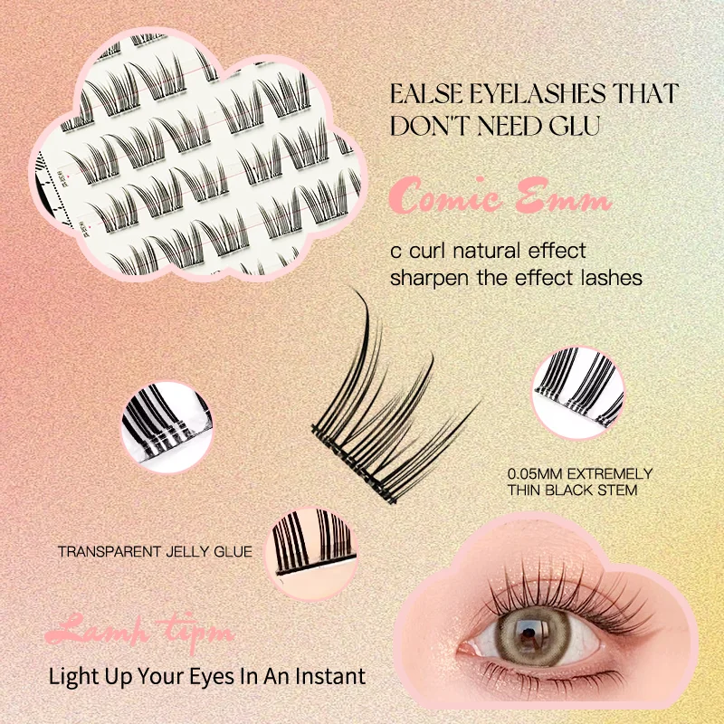 60 กลุ่ม Self-กาวขนตาปลอม 10-13 มม.Wispy Lash Extensions ความร้อน-Bonded Cluster Lashes สําหรับแต่งหน้าธรรมชาติ
