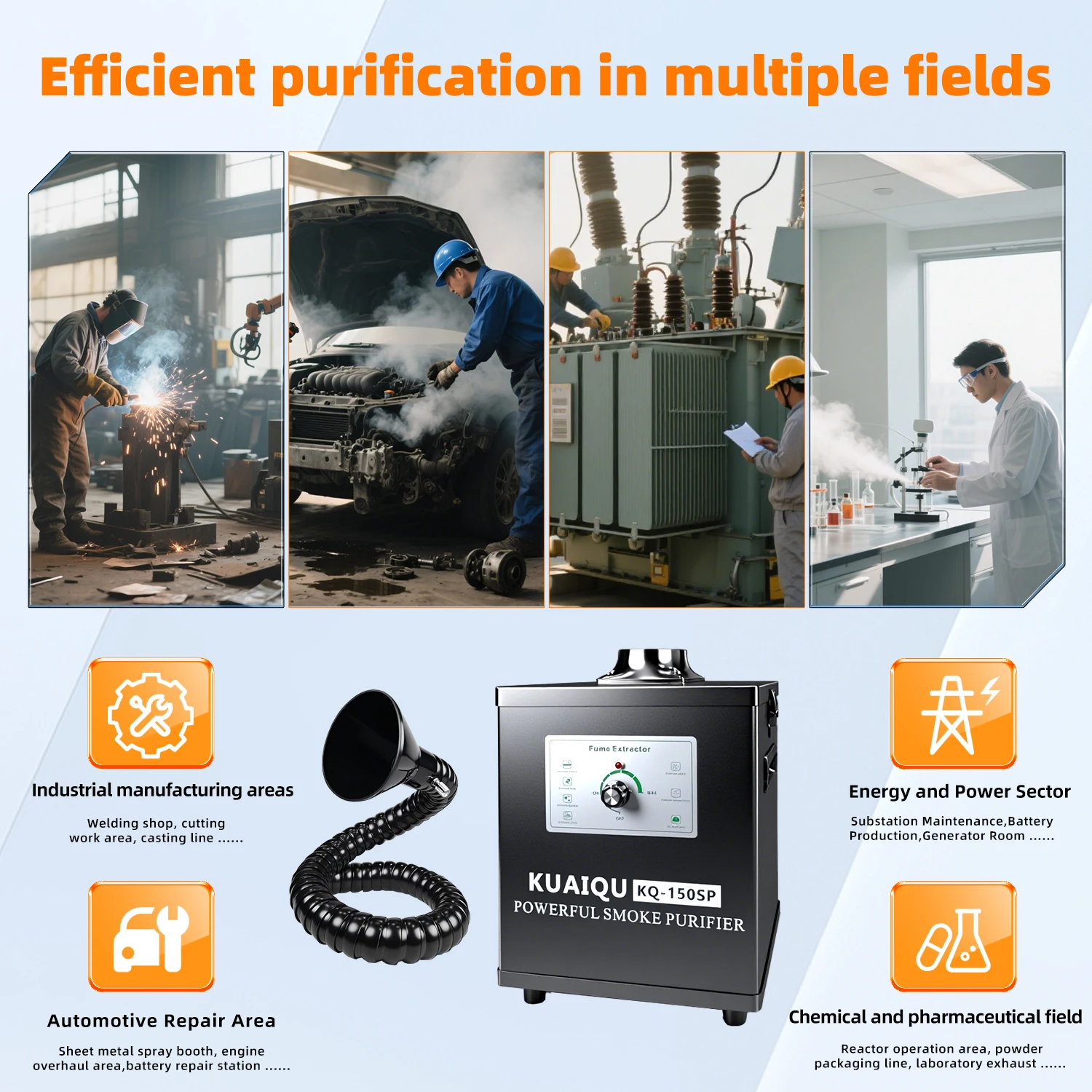 KUAIQU 150W/80W/30W Fume Extractor Smoking Instrument AC 110V 220V Activated Carbon Filter Sponge Solder Iron Smoke Absorber