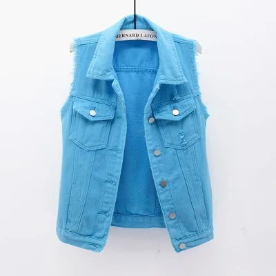 Women big size 6XL Denim Vest Sleeveless Waistcoat Students Casual Tops Jeans Jackets Red Pink Purple Yellow Blue White Jacket