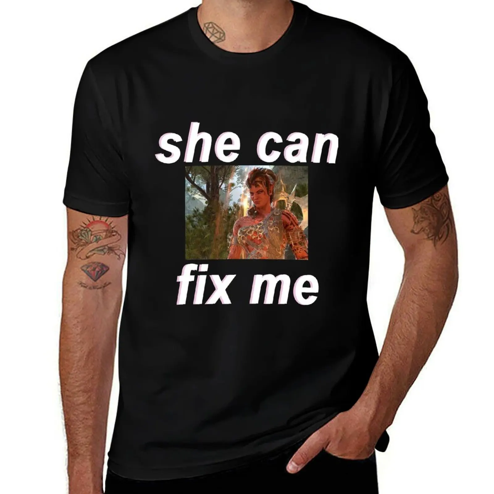 

[FOR DARK BACKGROUND] Karlach She can fix me T-Shirt Summer Print Short Sleeve Tee