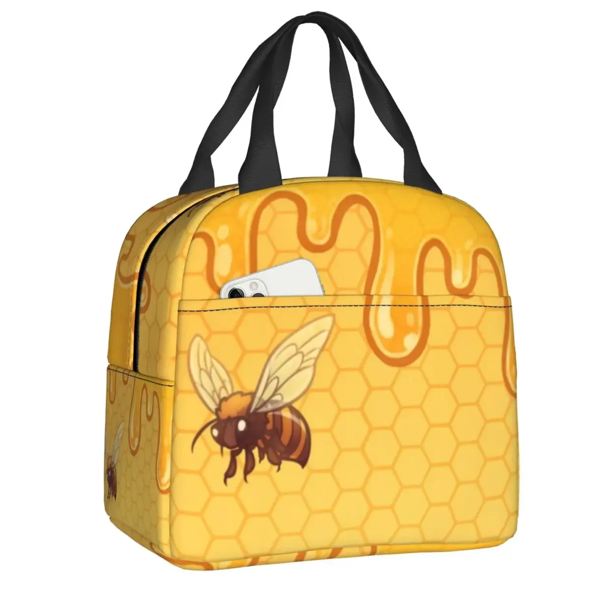 Honey And Bees Insulated Lunch Bags for Women Honeycomb Portable Thermal Cooler Bento Box Outdoor Camping Travel