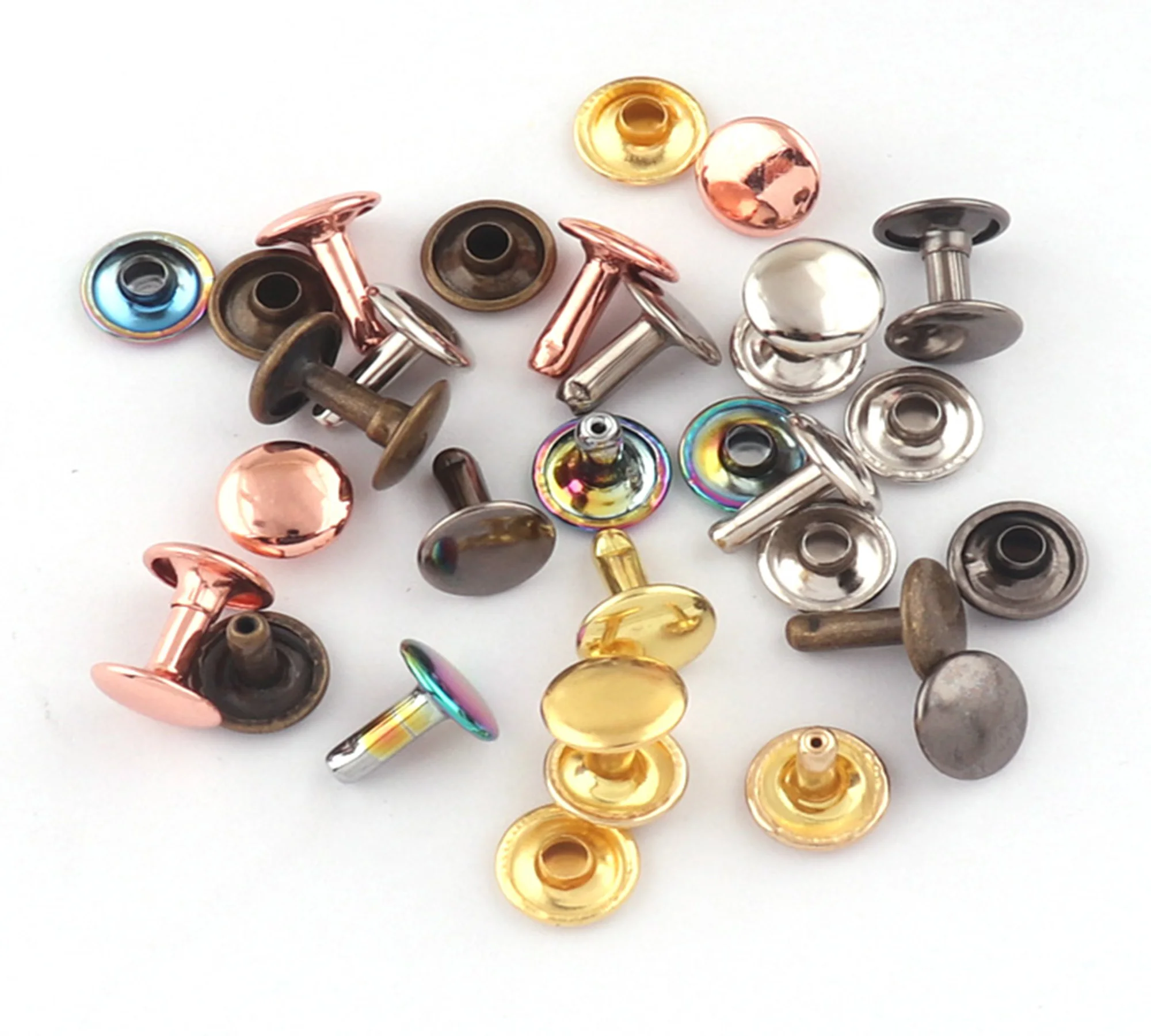 Silver/Gold/Gunmetal/Rose gold/Bronze/Rainbow Double Cap Rivets,Studs Leather craft Rivet Fastener Snaps Prong Studs rapid rivet