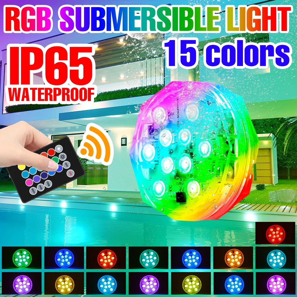 RGB Underwater Light LED Submersible Lamp Outdoors Garden Swimming Pool Halloween Decoration Party Pond Fountain Decor Lighting