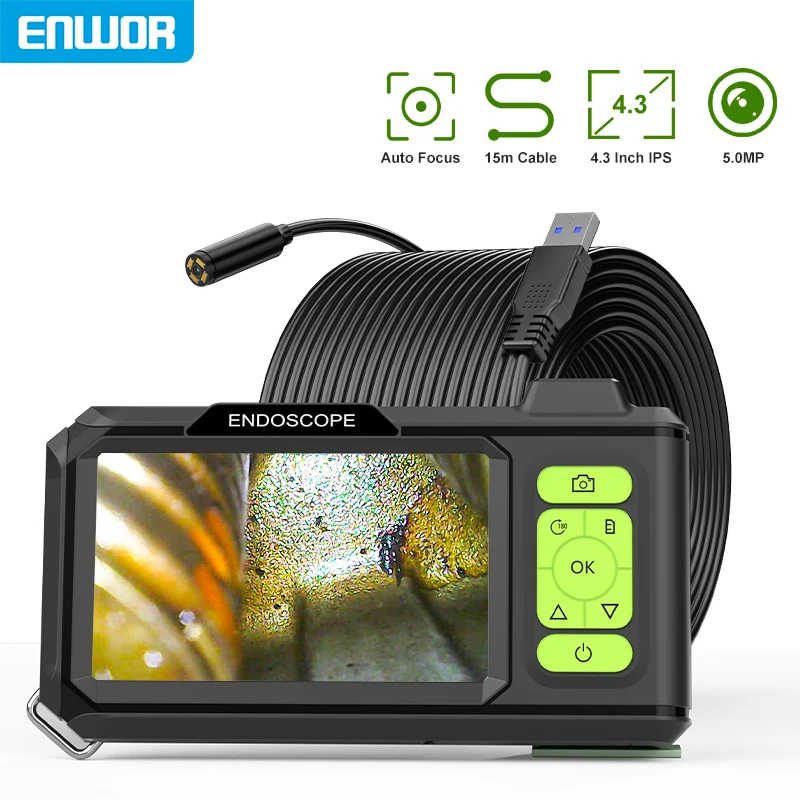 4.3'' IPS Screen Endoscope Camera 1080P 1-15m Rigid Cable Replaceable Split Design Autofocus 12mm Camera 1920P HD Inspect Pipe