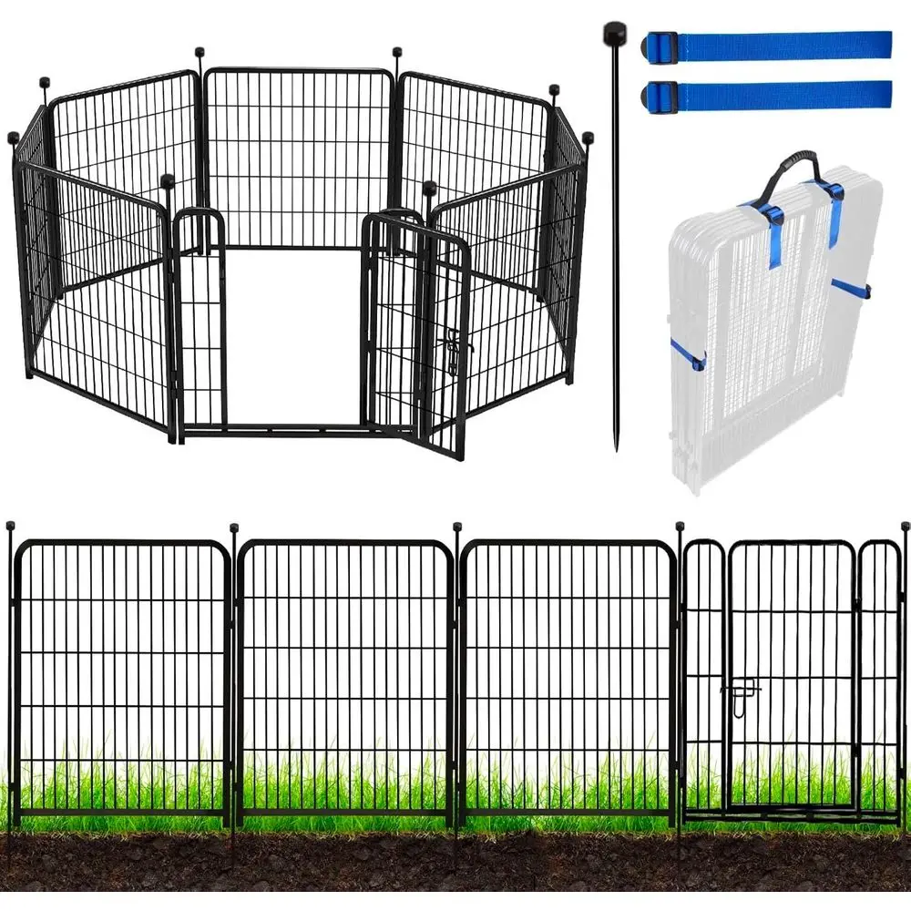 

Tall Garden ence with Gate, 48 in(H) 8 Panels Heavy Duty Iron Metal Animal Barrier ence, Indoor Dog Playpen, Temporary encing, D