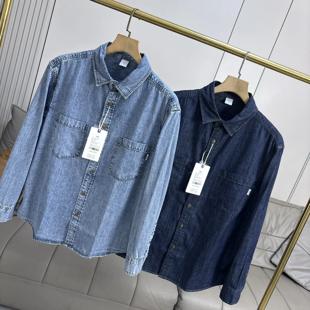 

Heavy Du Waed Vintage Pure Cotton Men's Casual Long Sve Denim irt Layering Jaet for Couples Faionable Urban Sle