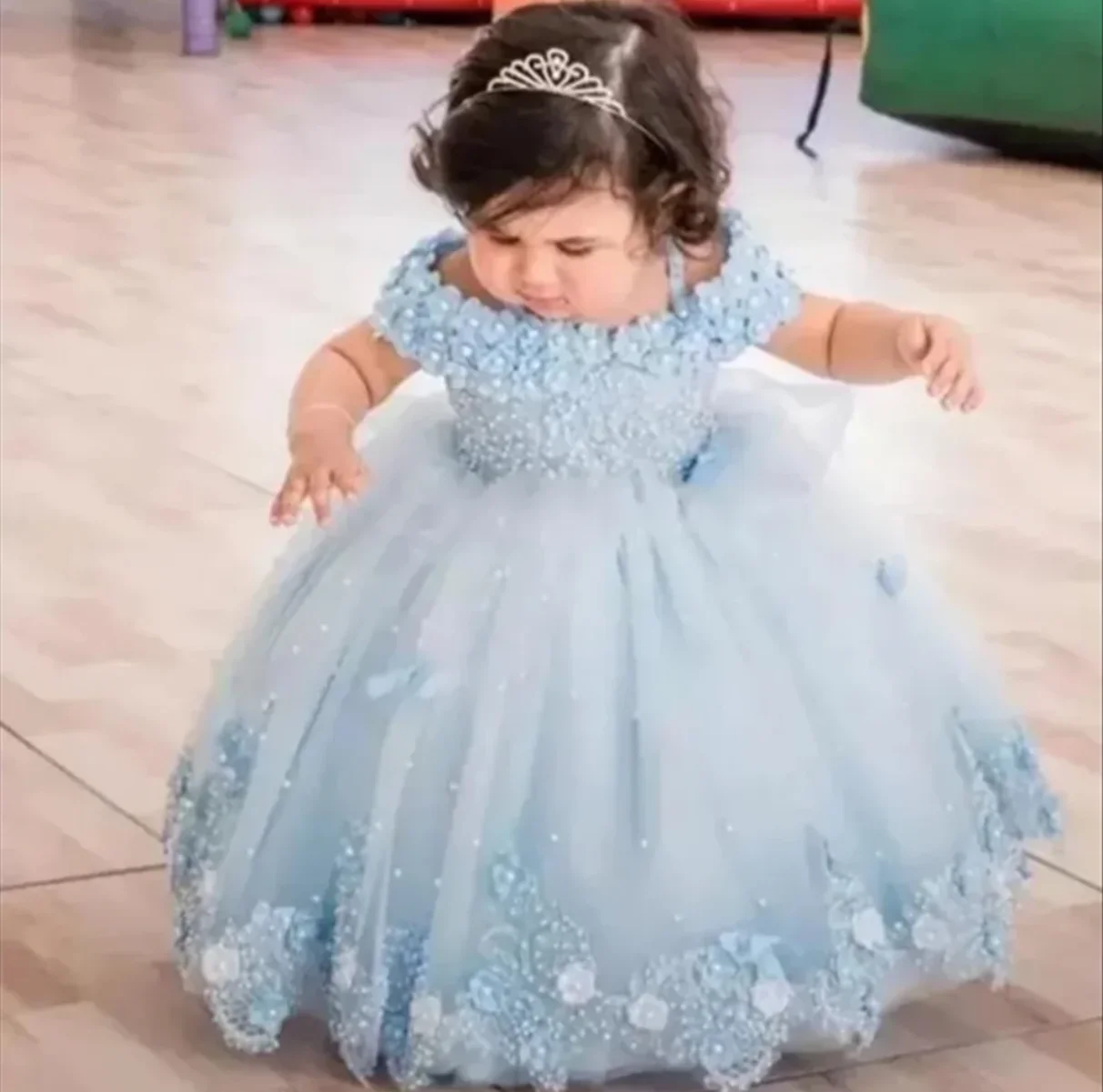 Vestido de flores para niña, traje morado de lujo con plumas y perlas, lazo hinchado, tul, fiesta de cumpleaños, primera comunión