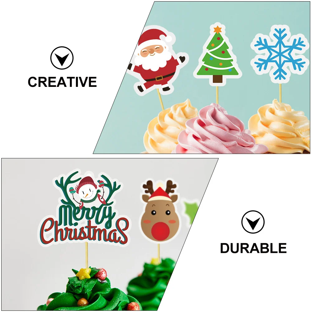 

30Pcs Cake Decoration Toppers Christmas Themed Dessert Insert for Baking Party Xmas Decor Festive Cake Picks Christmas Decor