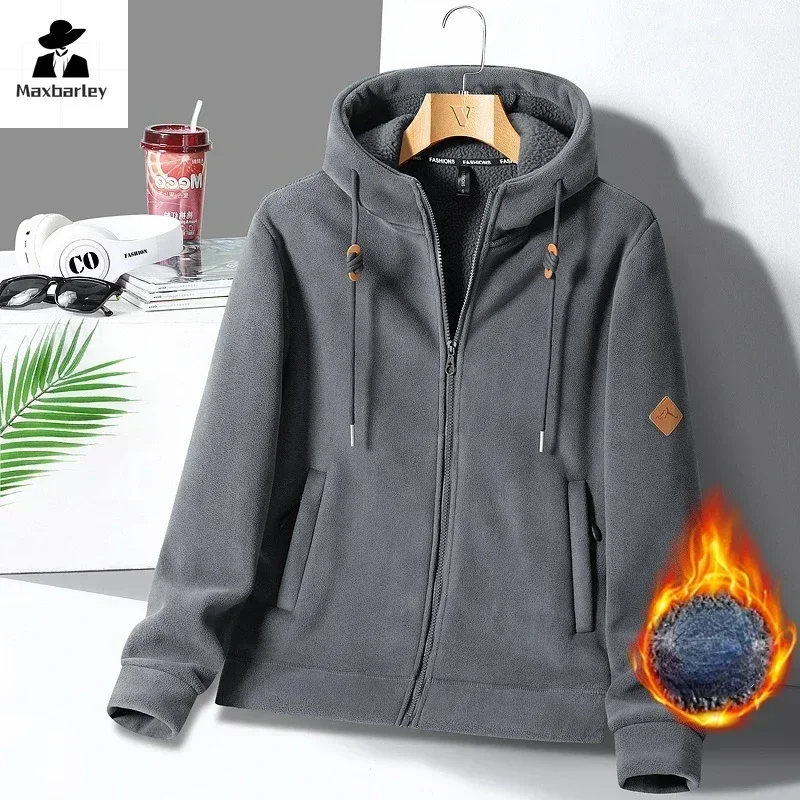 Winter Warm Cashmere Jacket Men's High-end Fleece-lined Thickened Hoodie Coat Casual Women's Outdoor Camping Cold-proof Jacket