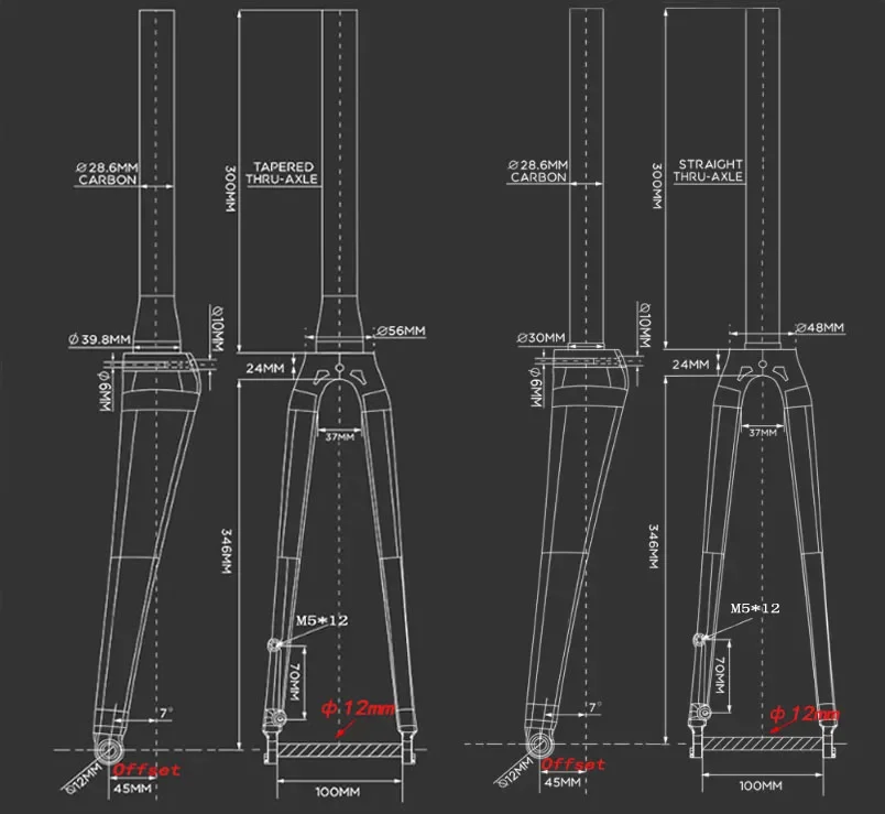 Carbon Fork V &disc Brake 700C Road Bicycle  QR 100x12mm Road Carbon Fork Tapered Tube 39.8/30.2mm Front Fork Carbon frame parts