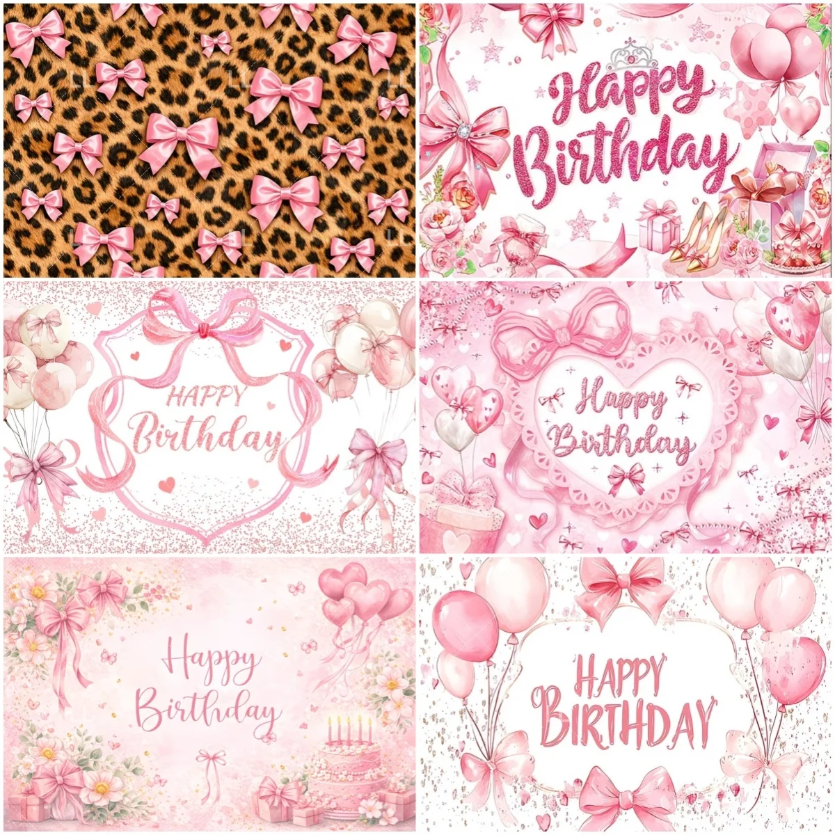 

Bow Tie Girls Birthday Party Supplies Pink Balloon Flowers Diamond Photography Background Decor Kids Baby Shower Photo Prop Gift