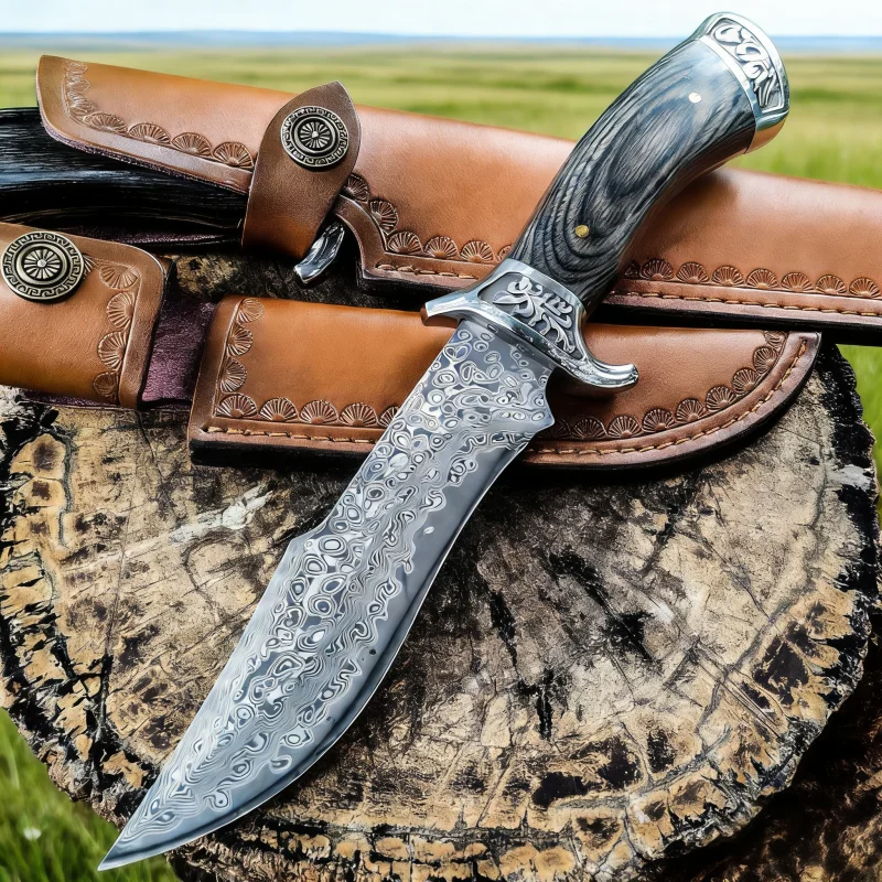 Damascus Steel VG10 Outdoor Knife High Hardness Field Survival Knife Integrated Steel Small Straight Knife Hand Meat Knife